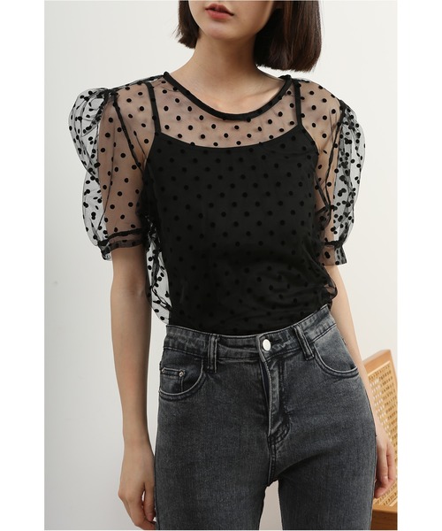 【美品】コーデ売り♡UNTITLED 半袖シャツブラウス＆チュールキャミソール MAISON DE THERESE ブラウス シャツ ドット柄 キャミソール付き
