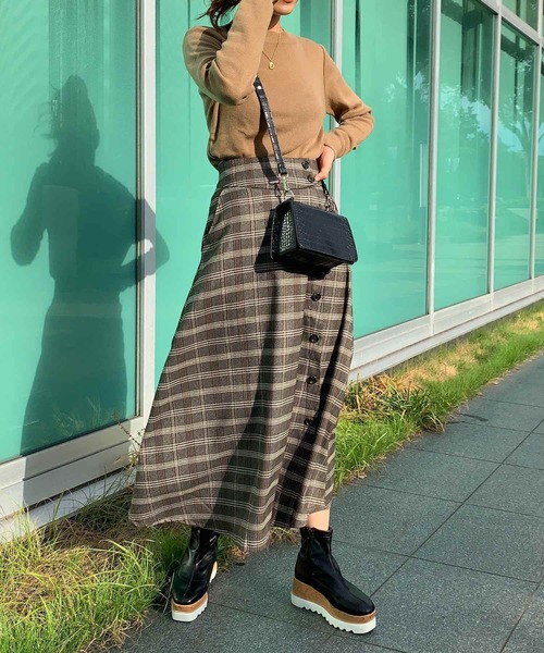 Isn't She？ スカート チェックフレアボタンスカート : ZOZOTOWN