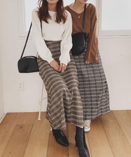 Isn't She？ スカート チェックフレアボタンスカート : ZOZOTOWN