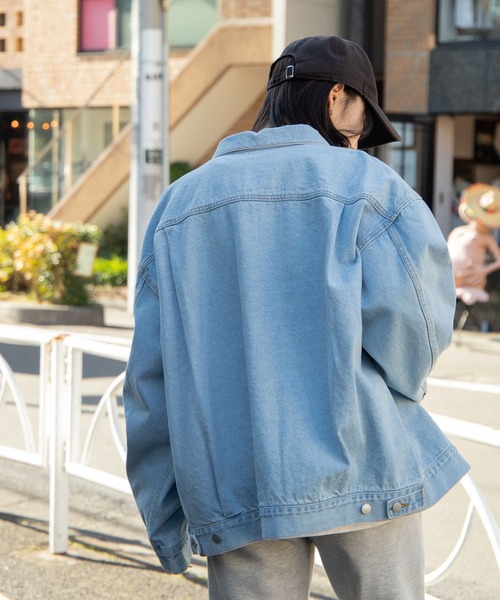 ノーカラーデニムジャケット×ハイウエストパンツ｜THIRD