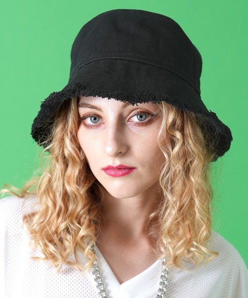 帽子 ハット an meets zakka ダメージフリンジブラックデニムハット