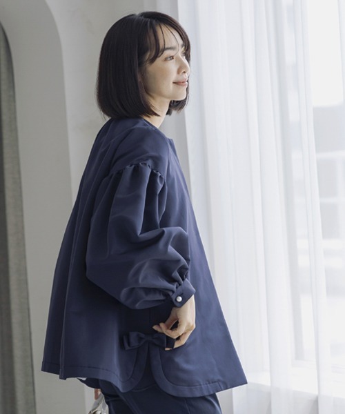 新品 タグ付 SONO NAVY Mum ソーノ ノーカラー　フレアジャケット Sono ジャケット ノーカラージャケット 「SONO/ソーノ