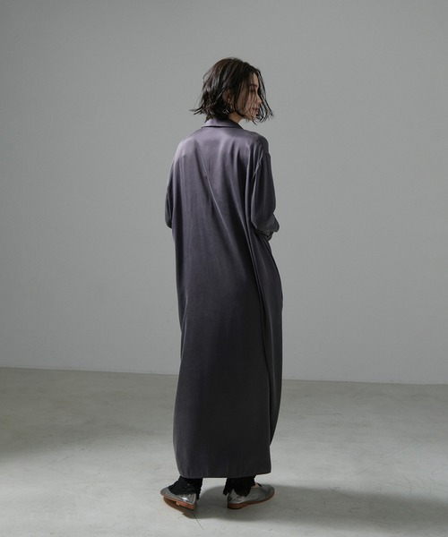 即納 美品 ゆったり♪アダムエロペ シャツワンピース ライトブルー F M  