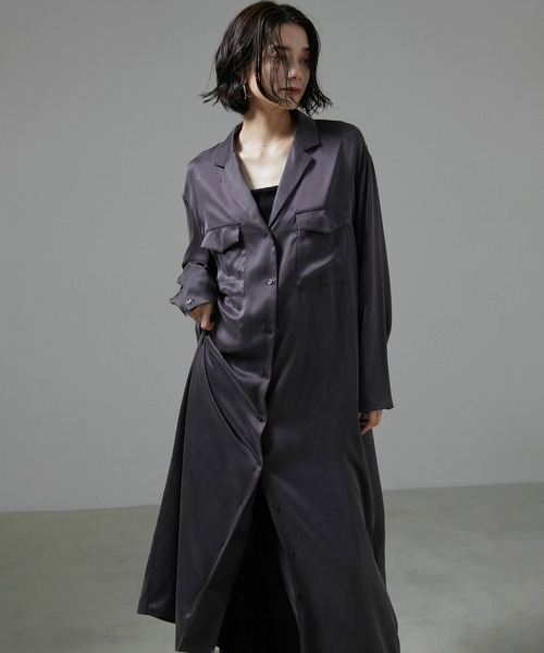 美品JEANPAUL KNOTT ブラック シャツワンピース　シルク　ストレッチ SALON adam et rope' シャツワンピース 「24AW」GENTLE SILK