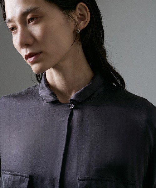 美品JEANPAUL KNOTT ブラック シャツワンピース　シルク　ストレッチ SALON adam et rope' シャツワンピース 「24AW」GENTLE SILK