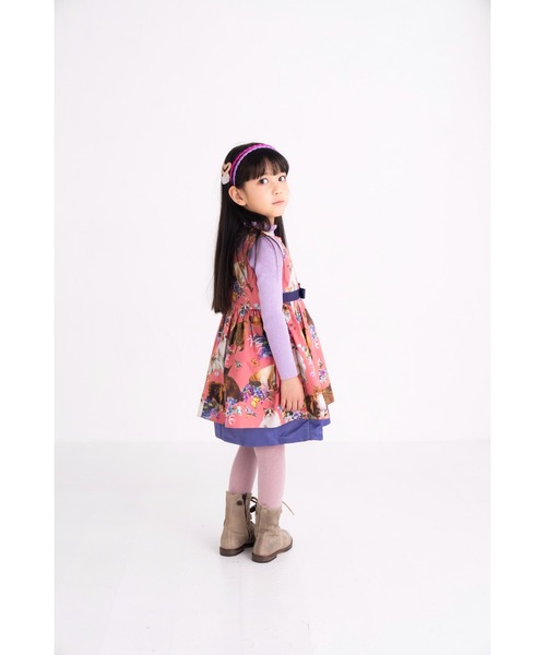 にゃんともかわいい アリスと黒猫柄ジャンパースカート ピンク BABY USED】「にゃんともかわいい」アリスと黒猫柄 ジャンパースカート