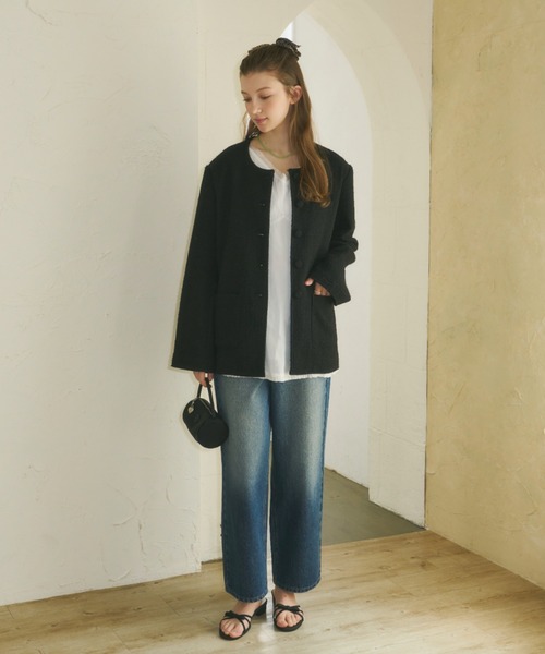 GIUNON ノーカラーコート コート collar less tweed jacket / カラー