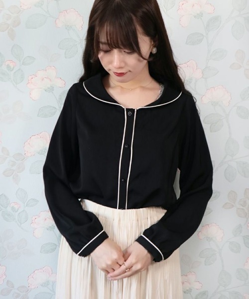 ブラウス シャツ パイピング使いショールカラーブラウス/ananotherangelus/fint　フィント レディース an another angelus ブラウス シャツ パイピング使いショール