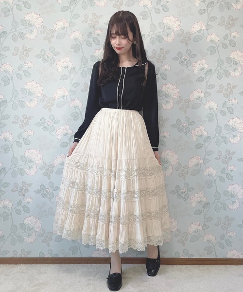 ブラウス シャツ パイピング使いショールカラーブラウス/ananotherangelus/fint　フィント レディース an another angelus ブラウス シャツ パイピング使いショール