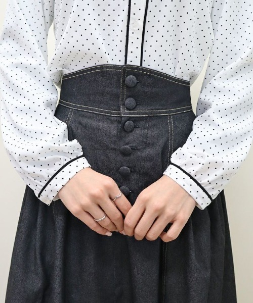 ブラウス シャツ パイピング使いショールカラーブラウス/ananotherangelus/fint　フィント レディース an another angelus ブラウス シャツ パイピング使いショール