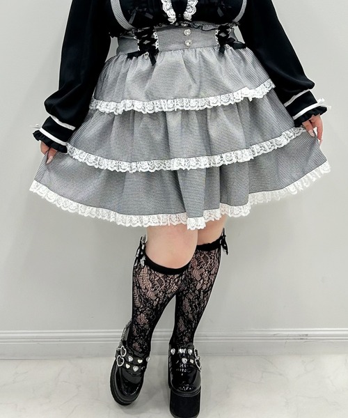 ディアマイラブ♡ハートビジューレースアップリボンフレアスカートM ハートビジューレースアップリボンフレアスカート – レディース