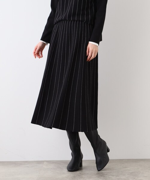 超希少INDIVIプリーツスカート INDIVI スカート 「洗える/SETUP可能」ストライプ柄プリーツ