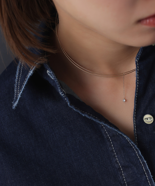 チョーカー ホールダイヤ1ピースチェーンチョーカー0.16ct K10 レディースの画像
