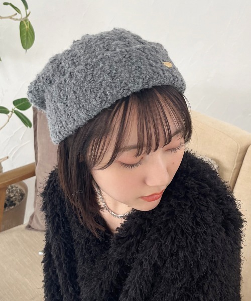 ニット帽 ニットキャップ チャーム付き ミックスヤーンニットビーニー