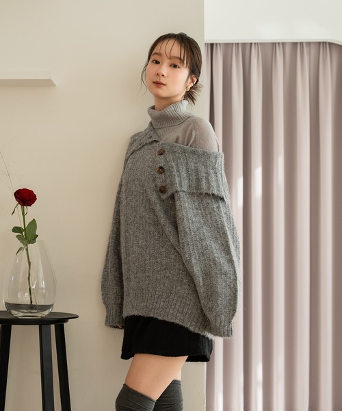 mideal（マイディール） ニット セーター one shoulder knit / ワン