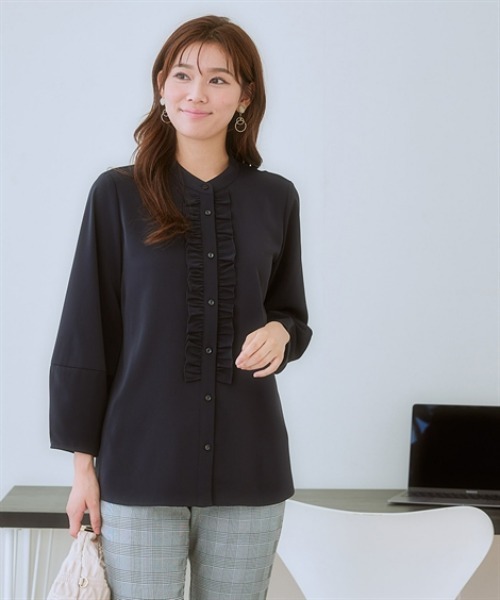 【BLACK】UVカットサテンブラウス 7days Life Styling ブラウス シャツ 入学式 「UVカット／速乾