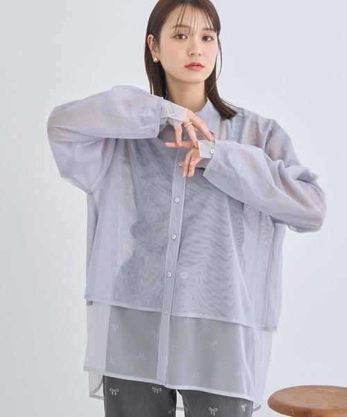 ブラウス シャツ レイヤードチュールブラウス レディース earth music&ecology ブラウス シャツ チュールレイヤードシャツ
