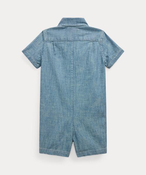 ベビー服 ロンパース インディゴ コットン シャンブレー ショートオールの画像