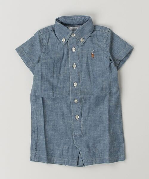 ベビー服 ロンパース インディゴ コットン シャンブレー ショートオールの画像