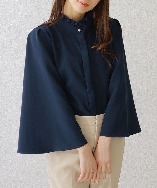 ブラウス シャツ ７通りの着こなし♪1枚で七変化！スタンドカラーブラウス レディース Lace Ladies ブラウス シャツ スタンドカラー フロントタック
