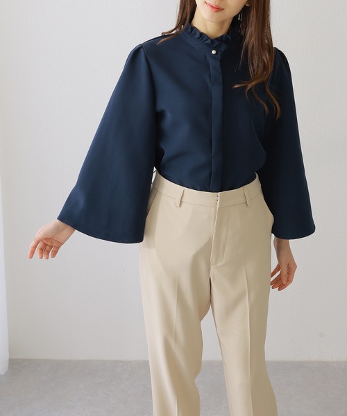 ブラウス シャツ スタンドカラーフレアブラウス レディース LANVIN en Bleu ブラウス シャツ FABRICAスタンドカラーフレア