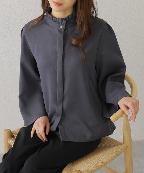 ブラウス シャツ フリル襟プルオーバーシャツ レディース フリル袖プルオーバーブラウス L/Cオックス | シャツBLナガソデ