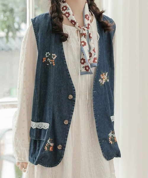aimoha ベスト ジレ 刺繍デニムベスト レディース : ZOZOTOWN
