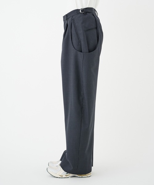 NVRFRGT スラックス PINSTRIPED 2TUCK CURVED LEG TROUSERS
