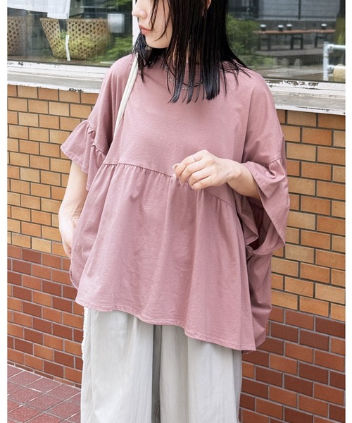 reca（レカ） tシャツ 半袖 フレンチフリル袖ワイドカットソー