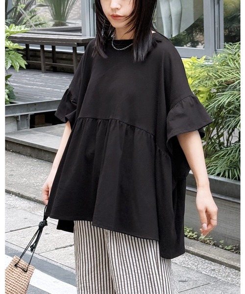 reca（レカ） tシャツ フレンチフリル袖ワイドカットソー レディース