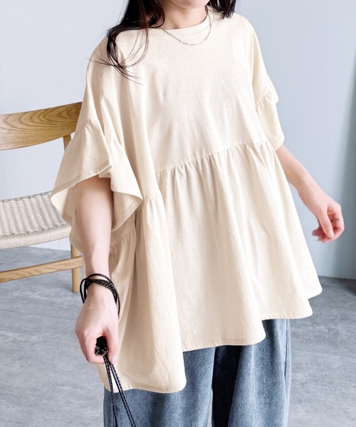reca（レカ） tシャツ フレンチフリル袖ワイドカットソー レディース