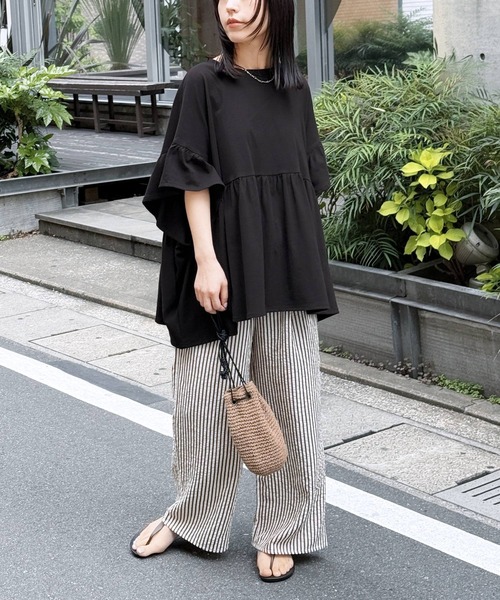 reca（レカ） tシャツ フレンチフリル袖ワイドカットソー レディース