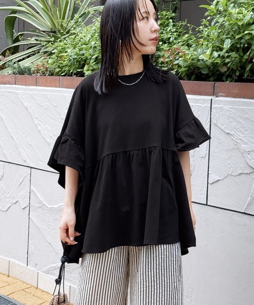 reca（レカ） tシャツ フレンチフリル袖ワイドカットソー レディース