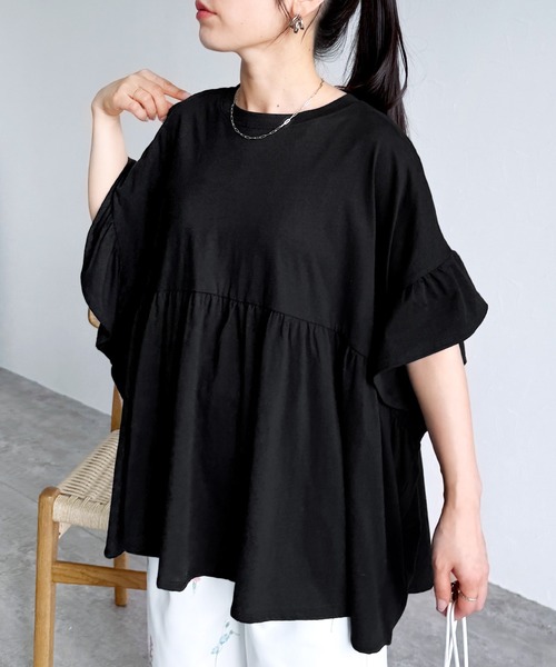 reca（レカ） tシャツ フレンチフリル袖ワイドカットソー レディース