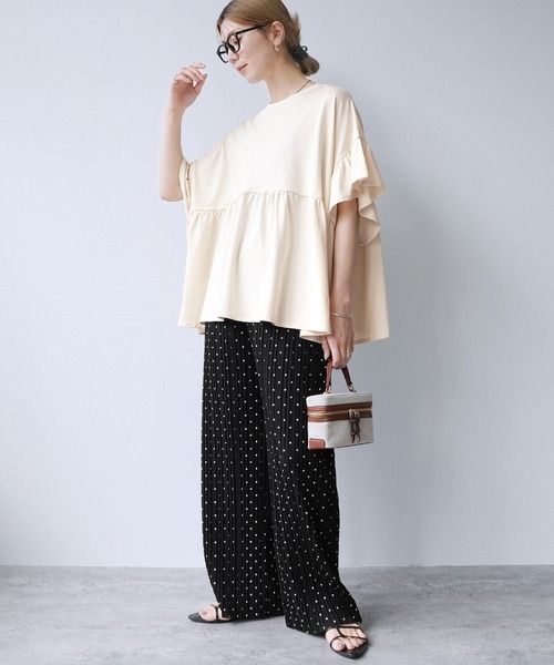 reca（レカ） tシャツ フレンチフリル袖ワイドカットソー レディース