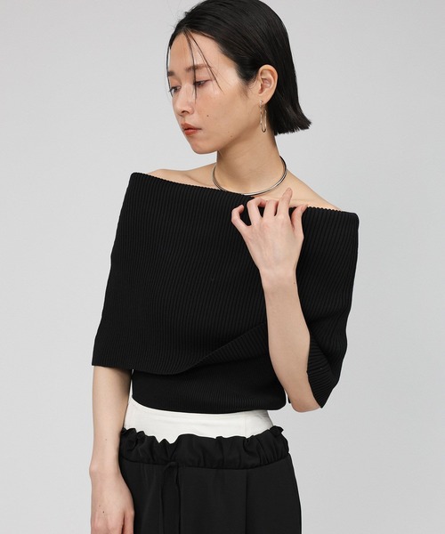 BABYLON オフショルハイゲージプルオーバー　黒 BABYLONE（バビロン） ニット セーター オフショルハイゲージプル