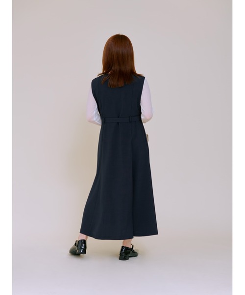 【ハンドメイド品】一点もの　リネン混ジレワンピース【新品】 ワンピース リネンライクアシメジレワンピース 「低身長・小柄