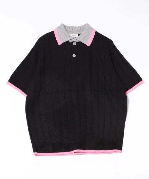 ポロシャツ a.p.o.v. リブ切り替えカラーライン襟ニットポロシャツ