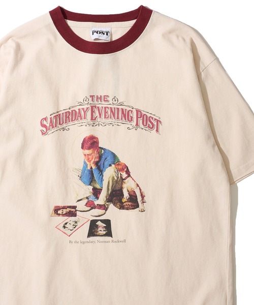 tシャツ 「THE SATURDAY EVENING POST」Cover girl グラフィックプリントリンガーTシャツ レディース メンズ