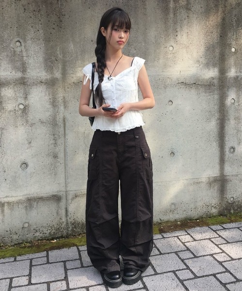anyonemore ブラウス シャツ ストラップフラワーリボン柄フレンチ