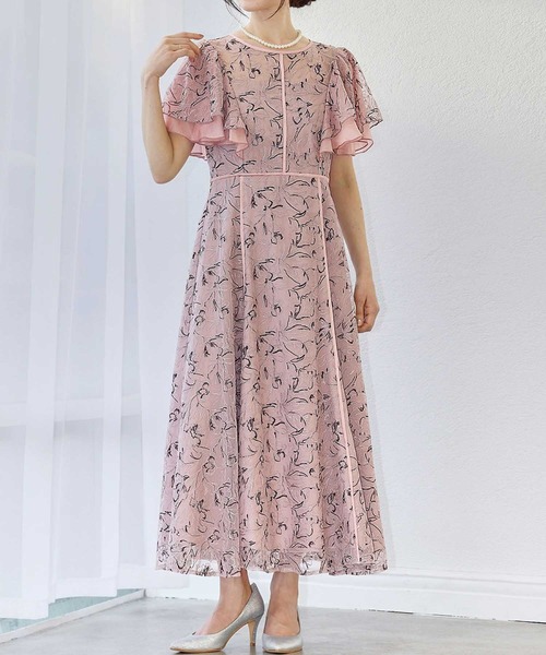 GIRL DRESS FOR NOW パーティードレス ドレス 総レース フレアスリーブ