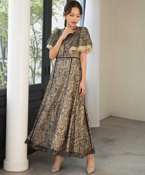 GIRL DRESS FOR NOW ドレス 総レース フレアスリーブパーティードレス