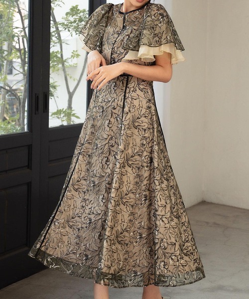 GIRL DRESS FOR NOW ドレス 総レース フレアスリーブパーティードレス
