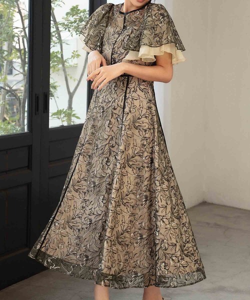 GIRL DRESS FOR NOW パーティードレス ドレス 総レース フレアスリーブ