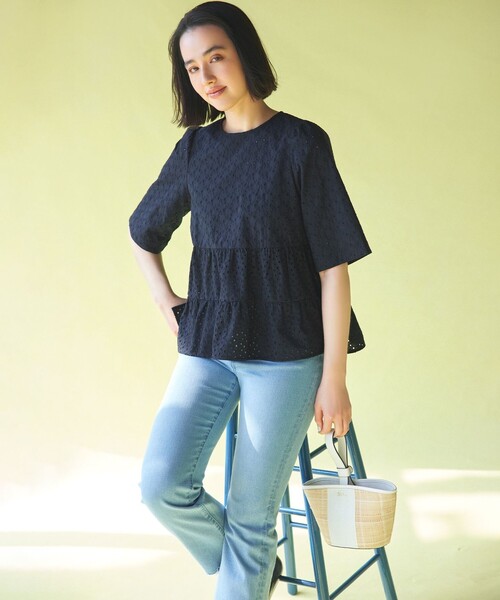 「組曲」 7分袖ブラウス 3 ブルー レディース_画像4