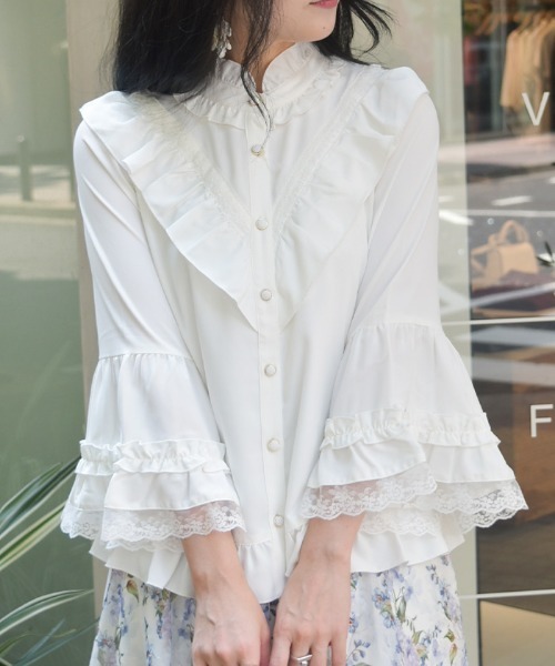 axes femme（アクシーズ ファム） ブラウス シャツ 姫袖風フレア袖