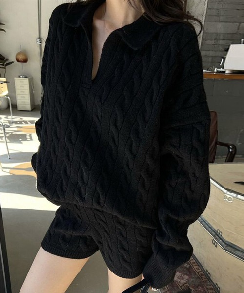 DAY CLOSET ニット セーター 「セットアップ」長袖ケーブル編み