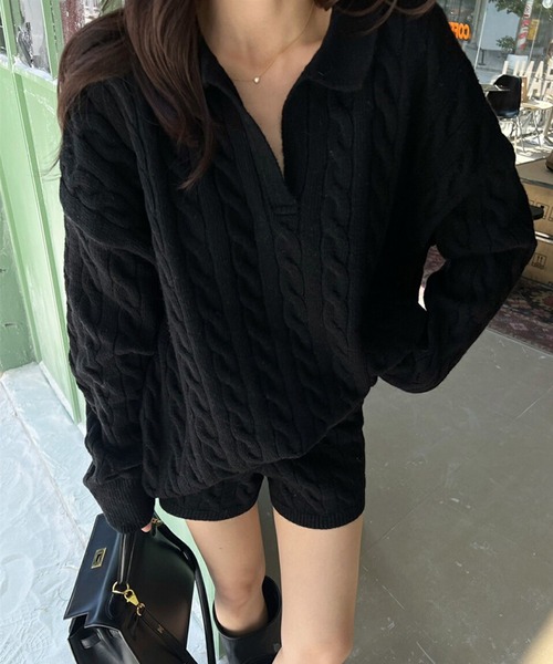 DAY CLOSET ニット セーター 「セットアップ」長袖ケーブル編み