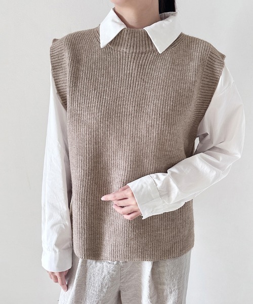 utilité グレー ハイネックニットベスト セール】ハイネックWジップニットベスト(ウォッシャブル/手洗い