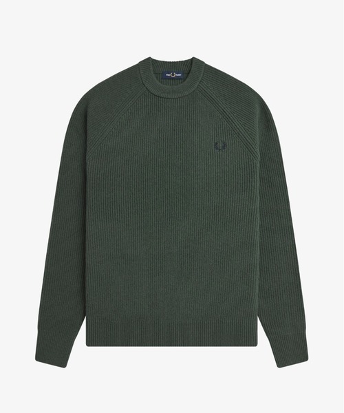 FRED PERRY フレッドペリー　ロングスリーブ ニットシャツ　グリーン FRED PERRY（フレッドペリー） セーター ニット Lambswool Raglan